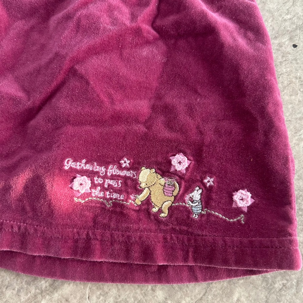90s Disney Classic Pooh Skirt Kids Maroon Corduroy Velvet Embroidered 18M - Picture 2 of 5